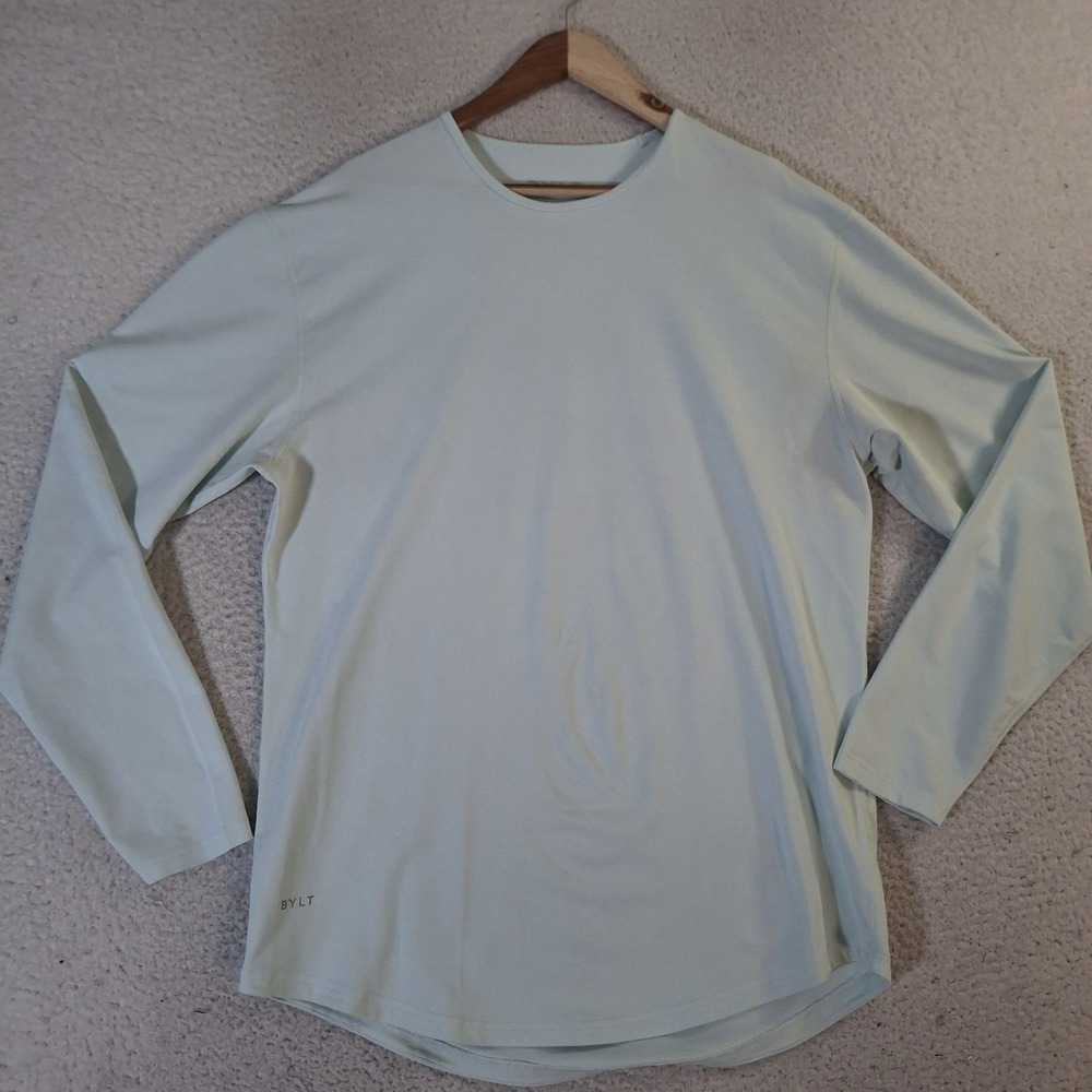 BYLT‎ Basic Drop Cut Lux Shirt Mens Large Blue Long Sleeve Crew Neck Athletic